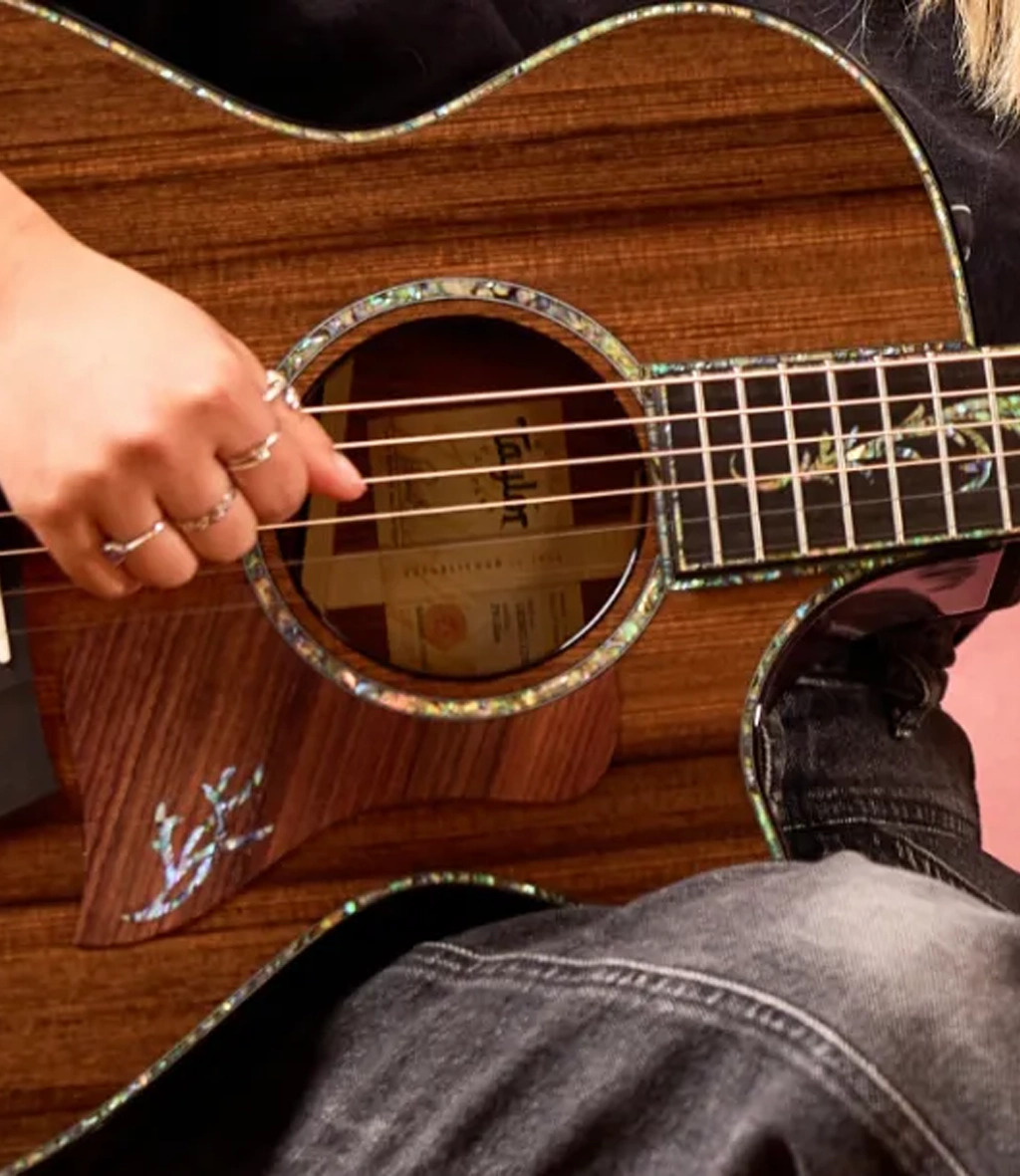 Close up of sound hole on guitar