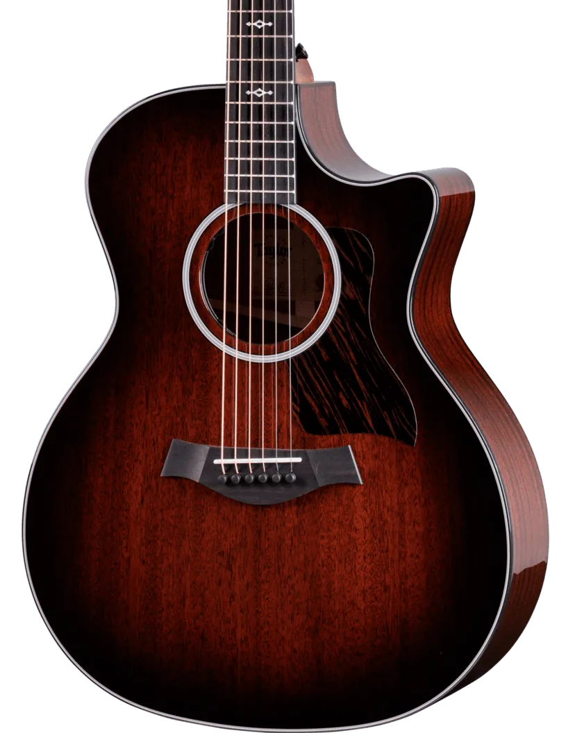 The front of a Taylor Next Generation 324ce acoustic-electric guitar with a mahogany top