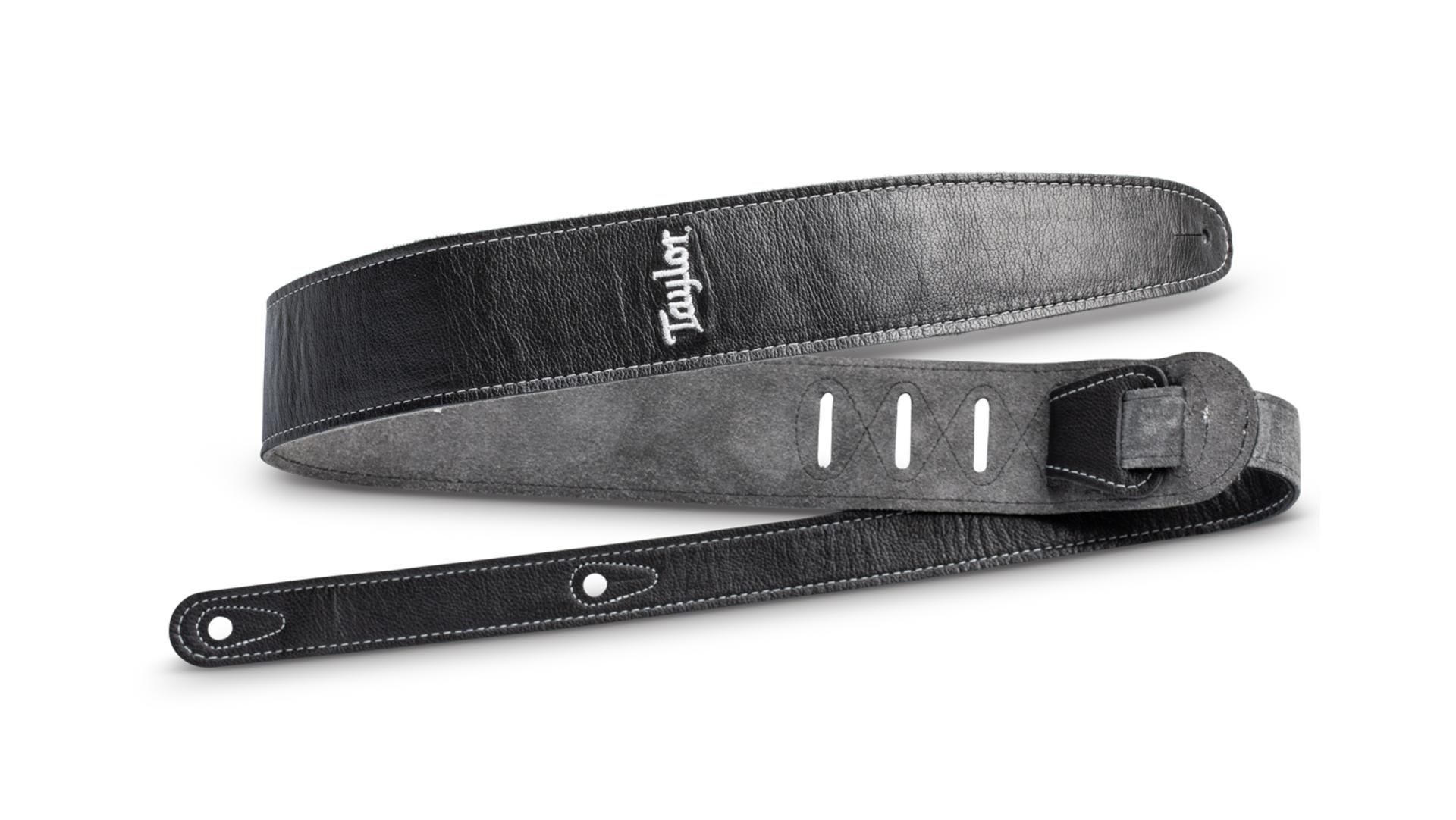 Taylor 2.5 Black Leather Guitar Strap - Black, Suede Back