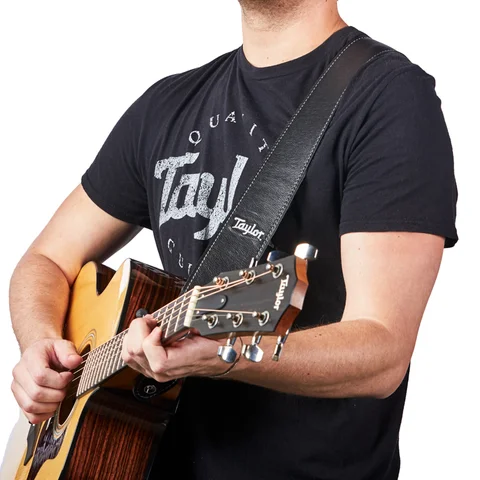 Taylor 2.5" Black Leather Guitar Strap - Black, Suede Back