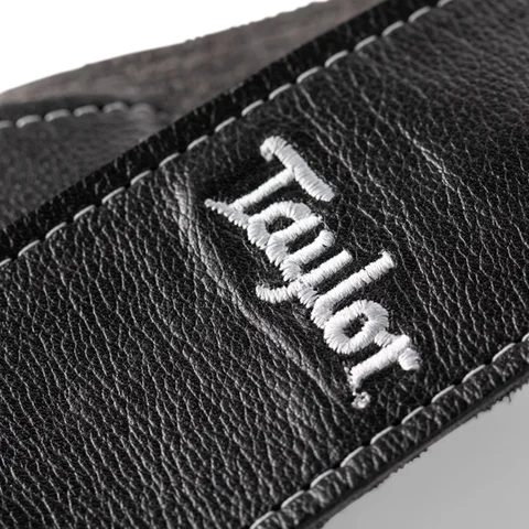 Taylor 2.5" Black Leather Guitar Strap - Black, Suede Back