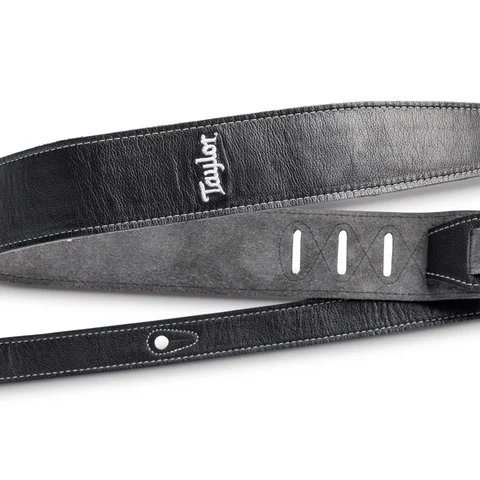 Taylor 2.5" Black Leather Guitar Strap - Black, Suede Back