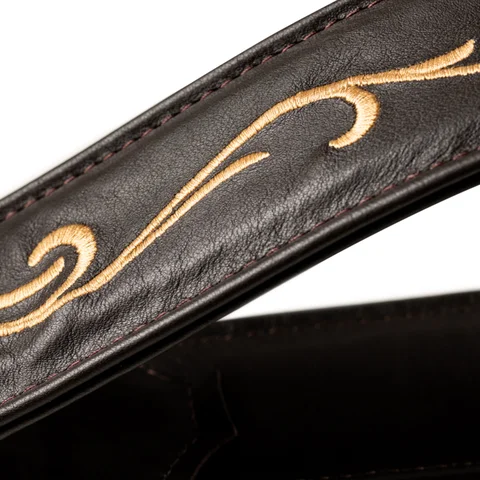 Taylor Spring Vine 2.5" Embroidered Leather Guitar Strap - Chocolate Brown