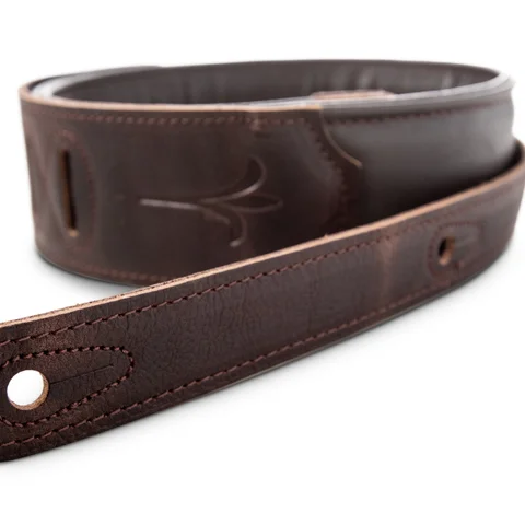 Taylor Spring Vine 2.5" Embroidered Leather Guitar Strap - Chocolate Brown
