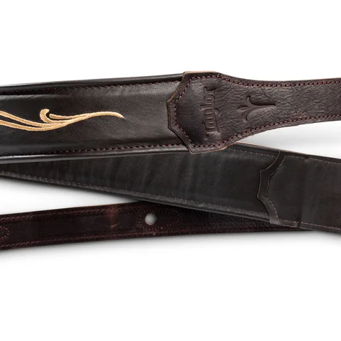 Taylor Spring Vine 2.5" Embroidered Leather Guitar Strap - Chocolate Brown