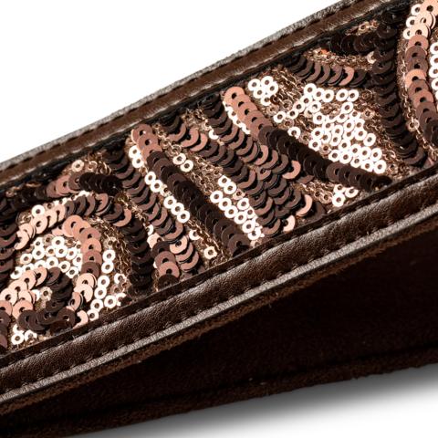Taylor 2.25" Vegan Leather Guitar Strap - Chocolate Brown Sequin