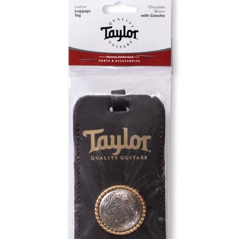 Taylor Leather Luggage Tag W/Concho, Chocolate Brown, Gold Logo