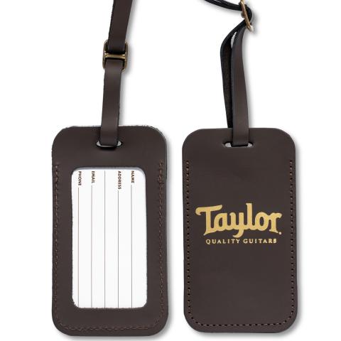 Taylor Leather Luggage Tag, Chocolate Brown, Gold Logo