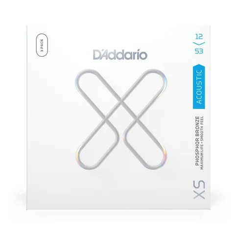 D'Addario 12-53 Regular Light, XS Phosphor Bronze Coated Acoustic Guitar Strings 3-Pack