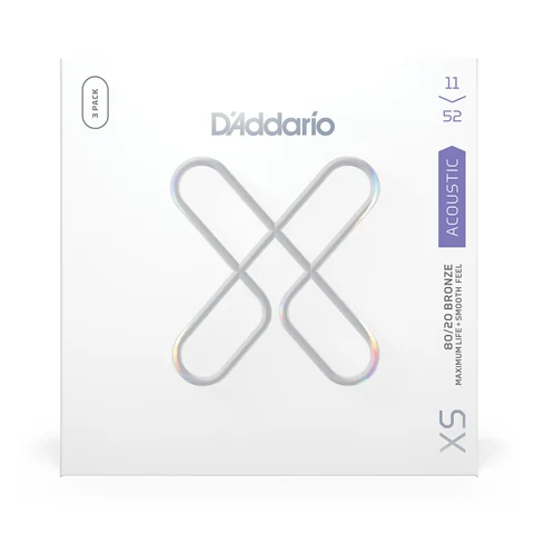 D'Addario 11-52 Custom Light, XS 80/20 Bronze Coated Acoustic Guitar Strings 3-Pack